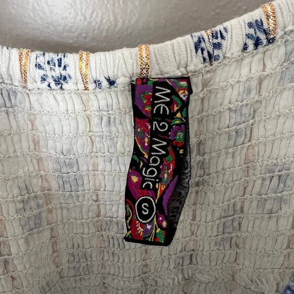 Anthropologie Dress Me 2 Magic Women's Maxi White Blue Gold Size S Paisley Boho - Picture 9 of 11